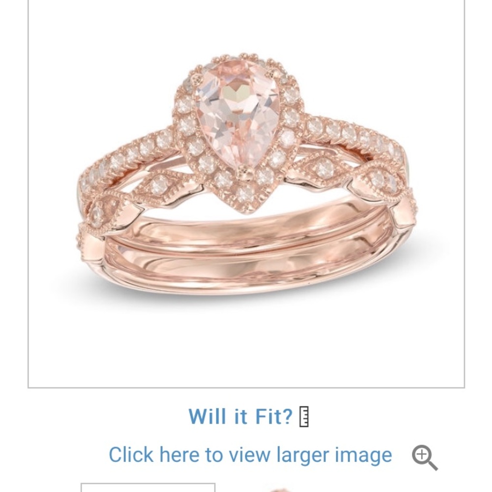 Rose gold Morganite with Diamond accents wedding band set